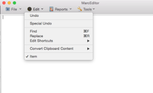 MarcEdit Mac MarcEditor Edit Menu wireframe -- options targeted for the first release